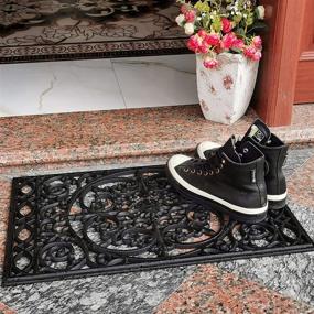 img 2 attached to Durable Rubber Door Mat 16x24: Waterproof, Easy to Clean, Low-Profile Rug for High Traffic Areas (Flower Pattern)