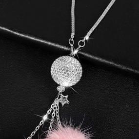 img 1 attached to 🎀 Alotex Bling Car Accessories for Women & Men: White Ball Pink Fuzzy Drops Rhinestones Diamond Car Accessories Crystal Rear View Mirror Charms, Lucky Interior Accents (White Ball-Pink)