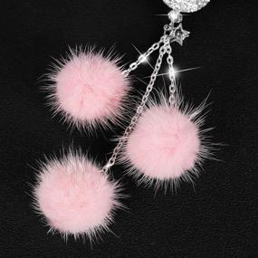 img 2 attached to 🎀 Alotex Bling Car Accessories for Women & Men: White Ball Pink Fuzzy Drops Rhinestones Diamond Car Accessories Crystal Rear View Mirror Charms, Lucky Interior Accents (White Ball-Pink)