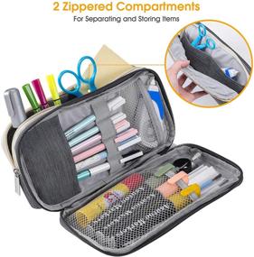 img 2 attached to 📚 Gray Puroma Pencil Case with Two Compartments – Large Zippered Storage Pouch Bag for Students, Office, College, Middle & High School