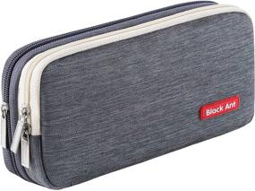img 4 attached to 📚 Gray Puroma Pencil Case with Two Compartments – Large Zippered Storage Pouch Bag for Students, Office, College, Middle & High School