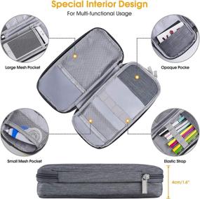 img 1 attached to 📚 Gray Puroma Pencil Case with Two Compartments – Large Zippered Storage Pouch Bag for Students, Office, College, Middle & High School