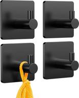 🔧 hitslam heavy duty adhesive towel hooks - waterproof stainless steel for bathroom shower - towel hanger 4 packs black - stick on wall hooks logo