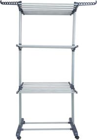 img 3 attached to 👕 Fubullish Collapsible 3 Tier Laundry Rack Stand with Folding Wings & Wheels | Foldable Clothes Drying Rack | Garment Clothes Hanger Station Floor Mounted Indoor Dryer