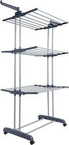 img 4 attached to 👕 Fubullish Collapsible 3 Tier Laundry Rack Stand with Folding Wings & Wheels | Foldable Clothes Drying Rack | Garment Clothes Hanger Station Floor Mounted Indoor Dryer