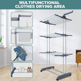 img 2 attached to 👕 Fubullish Collapsible 3 Tier Laundry Rack Stand with Folding Wings & Wheels | Foldable Clothes Drying Rack | Garment Clothes Hanger Station Floor Mounted Indoor Dryer