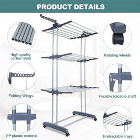 img 1 attached to 👕 Fubullish Collapsible 3 Tier Laundry Rack Stand with Folding Wings & Wheels | Foldable Clothes Drying Rack | Garment Clothes Hanger Station Floor Mounted Indoor Dryer