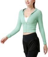 feoya women's cropped yoga running jacket - long sleeve full zip crop top with hoodie, ribbed slim fit activewear logo