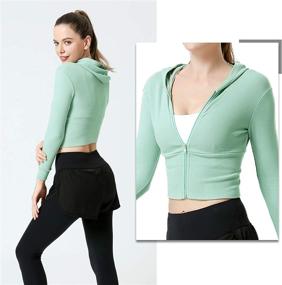 img 1 attached to FEOYA Women's Cropped Yoga Running Jacket - Long Sleeve Full Zip Crop Top with Hoodie, Ribbed Slim Fit Activewear