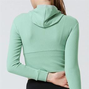 img 2 attached to FEOYA Women's Cropped Yoga Running Jacket - Long Sleeve Full Zip Crop Top with Hoodie, Ribbed Slim Fit Activewear