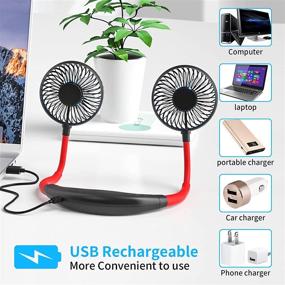 img 1 attached to 🌬️ Portable Personal Neck Fan - USB Rechargeable (3 Speeds) Wearable Cooling Head Fan with 360 Degree Rotation - Ideal for Walking, Sports, Office, and Reading