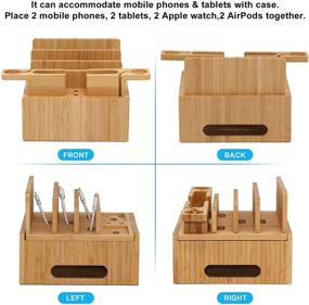 img 3 attached to 📱 Bamboo Multi-Device Charging Station Organizer with Docking Station for Phone, Tablet, Earbuds, and Smartwatch - Includes 2 Watch &amp; Earbuds Stand, 5 Cables, NO Charger HUB