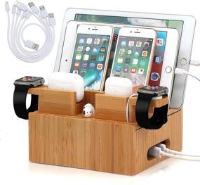 img 4 attached to 📱 Bamboo Multi-Device Charging Station Organizer with Docking Station for Phone, Tablet, Earbuds, and Smartwatch - Includes 2 Watch &amp; Earbuds Stand, 5 Cables, NO Charger HUB
