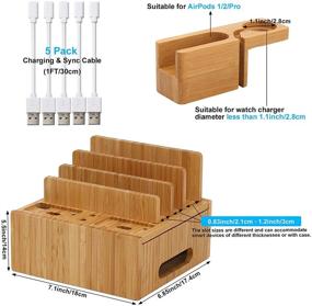 img 2 attached to 📱 Bamboo Multi-Device Charging Station Organizer with Docking Station for Phone, Tablet, Earbuds, and Smartwatch - Includes 2 Watch &amp; Earbuds Stand, 5 Cables, NO Charger HUB