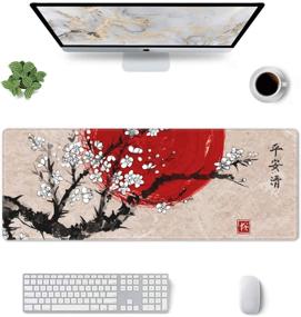 img 3 attached to Vintage Japanese Sumie Painting Red Sun Sakura Cherry Blossom Gaming Mouse Pad