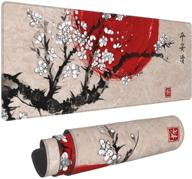 vintage japanese sumie painting red sun sakura cherry blossom gaming mouse pad logo