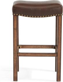 img 2 attached to 🪑 Classy and Comfortable: Armen Living Tudor 26" Counter Height Barstool in Kahlua Faux Leather and Chestnut Wood Finish