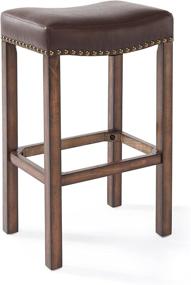 img 3 attached to 🪑 Classy and Comfortable: Armen Living Tudor 26" Counter Height Barstool in Kahlua Faux Leather and Chestnut Wood Finish