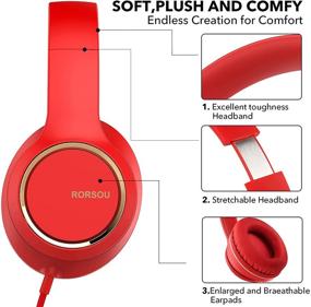 img 1 attached to RORSOU R8 On-Ear Headphones: Lightweight Foldable Stereo Bass Headphones with Mic - Red