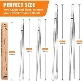 img 2 attached to 🍴 Set of 4 Kitchen Fine Tweezer Tongs, 12'' and 10'' Stainless Steel Food Tweezers, Professional Long Tweezer for Cooking, Repairing, Seafood, and BBQ