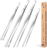 🍴 set of 4 kitchen fine tweezer tongs, 12'' and 10'' stainless steel food tweezers, professional long tweezer for cooking, repairing, seafood, and bbq logo