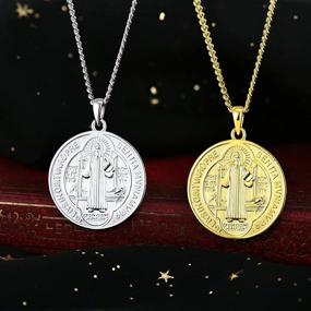 img 1 attached to 📿 FJ Saint Benedict Necklace - 925 Sterling Silver Cross Protection Pendant, Round Coin - Antiqued Religious Protector Talisman Pendant