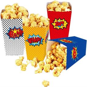 img 4 attached to 🎉 Superhero Party Supplies: 24 Pcs Popcorn Boxes Cardboard Candy Containers for Birthday, Theater Themed Parties, Movie Nights, Carnivals - Favors for Superhero Theme