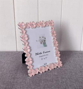 img 2 attached to 🌸 Licotom Pink Enamel Picture Frame Metal | Silver Plated with Crystals | Lovely Flower Photo Frame 5x7 Inch