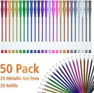 🖌️ shuttle art 50 pack metallic gel pens: 25 metallic pens with 25 refills for adult coloring books, doodling, and art markers logo