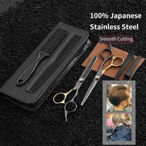 img 3 attached to 🖤 Hair Cutting Scissors Set - Professional Barber Salon Hairdressing Thinning Texturizing Razor Edge Shears 6” - Japanese Stainless Steel Haircut Kit for Men Women Kids Pet - Black Gold