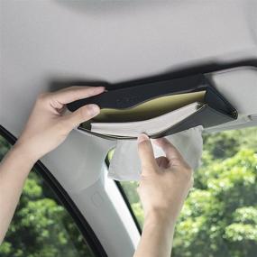 img 2 attached to Black Car Tissue Holder - Sun Visor Napkin Case for Vehicles with PU Leather Backseat