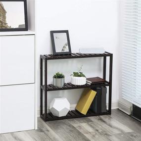 img 1 attached to 📦 Organize Your Space with SONGMICS Bamboo 3-Tier Bathroom Shelves: Adjustable, Multifunctional Storage Rack for Kitchen, Living Room, and Towels - Wall Mounted Brown Holder