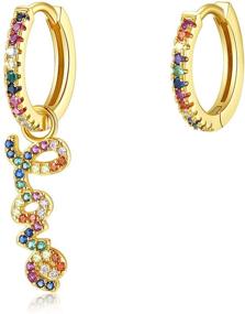 img 4 attached to 💎 Stunning FINEFEY Rainbow CZ Huggie Earrings: 18K & White Gold Plated Hoops for Women & Girls