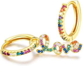 img 3 attached to 💎 Stunning FINEFEY Rainbow CZ Huggie Earrings: 18K & White Gold Plated Hoops for Women & Girls