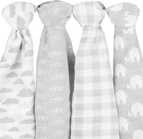 img 2 attached to 👶 Soft Cotton Muslin Swaddle Blankets - 4 Pack of Breathable Swaddle Blankets - Unisex Baby Swaddle Blankets in Grey and White Designs - Multi-Use Muslin Blankets - 47 x 47 inches