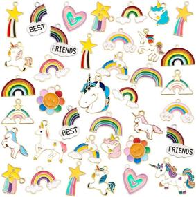 img 4 attached to 🦄 50-Piece Enamel Unicorn Charms: Rainbow Cloud, Star, Sunflower & Heart Pendants - DIY Jewelry Making Necklace and Bracelet Craft Accessories