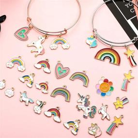 img 1 attached to 🦄 50-Piece Enamel Unicorn Charms: Rainbow Cloud, Star, Sunflower & Heart Pendants - DIY Jewelry Making Necklace and Bracelet Craft Accessories