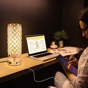 img 2 attached to 💡 USB Crystal Small Lamp with Touch Control, Dimmable Nightstand Lamp featuring Dual USB Port, 3-Way Gold Crystal Lamp with Bulb, Ideal Bedside Desk Light for Bedroom Living Room Entryway Home Office (Bulb Included)