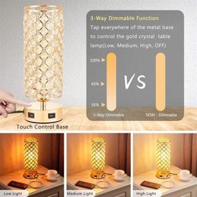 img 3 attached to 💡 USB Crystal Small Lamp with Touch Control, Dimmable Nightstand Lamp featuring Dual USB Port, 3-Way Gold Crystal Lamp with Bulb, Ideal Bedside Desk Light for Bedroom Living Room Entryway Home Office (Bulb Included)