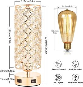 img 1 attached to 💡 USB Crystal Small Lamp with Touch Control, Dimmable Nightstand Lamp featuring Dual USB Port, 3-Way Gold Crystal Lamp with Bulb, Ideal Bedside Desk Light for Bedroom Living Room Entryway Home Office (Bulb Included)