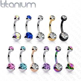 img 2 attached to 💎 Internally Threaded Double Jeweled Naval Belly Ring - High-Quality 14G Solid G23 Implant Grade Titanium