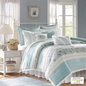 img 3 attached to 🛏️ Madison Park Dawn Queen Size 9-Piece Bedding Set - Blue Shabby Chic Comforter and Bed in a Bag - 100% Cotton Percale Bedroom Comforters