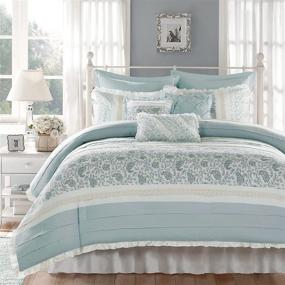 img 4 attached to 🛏️ Madison Park Dawn Queen Size 9-Piece Bedding Set - Blue Shabby Chic Comforter and Bed in a Bag - 100% Cotton Percale Bedroom Comforters