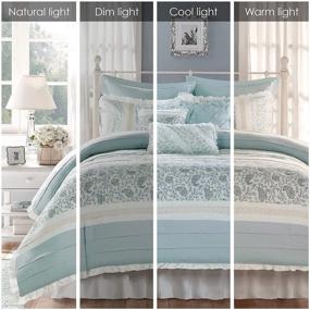 img 1 attached to 🛏️ Madison Park Dawn Queen Size 9-Piece Bedding Set - Blue Shabby Chic Comforter and Bed in a Bag - 100% Cotton Percale Bedroom Comforters