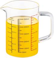 ackers boro3.3 glass measuring cup - insulated handle, v-shaped spout - high borosilicate glass, easy read, 500 ml (18 oz, 2 cup) logo