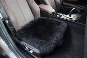 img 1 attached to Sheepskin Seat Cushion Cover - Winter Warm, Natural Wool Car Seat Covers - Universal Fit for Front Seats in Most Cars, Trucks, SUVs, Vans - Color: Black