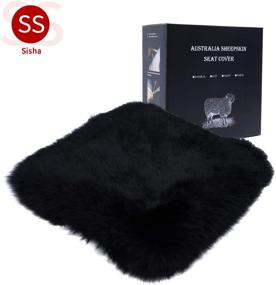 img 3 attached to Sheepskin Seat Cushion Cover - Winter Warm, Natural Wool Car Seat Covers - Universal Fit for Front Seats in Most Cars, Trucks, SUVs, Vans - Color: Black