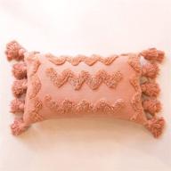 bohemian lumbar pillow cover in banilla color, 100% cotton boho throw pillow cover ideal for bed or couch, decorative pillow hand tufted with chunky tassels, pink clay lumbar pillow decorative логотип