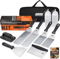 ouii flat top griddle accessories set for blackstone and camp chef griddle - complete 9-piece kit with cleaning tools and carry bag! includes metal spatula, scraper for hibachi grill and teppanyaki grill logo