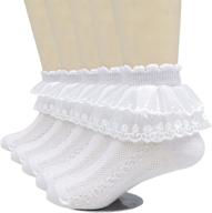 ceedeek lace socks for girls: white princess dress socks (pack of 5) logo